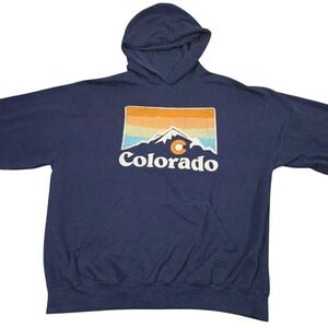 Point Colorado Mountain Graphic Hoodie Sweatshirt XLarge Blue Hooded Pullover